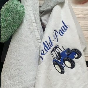 Handdoek naam en tractor blauw